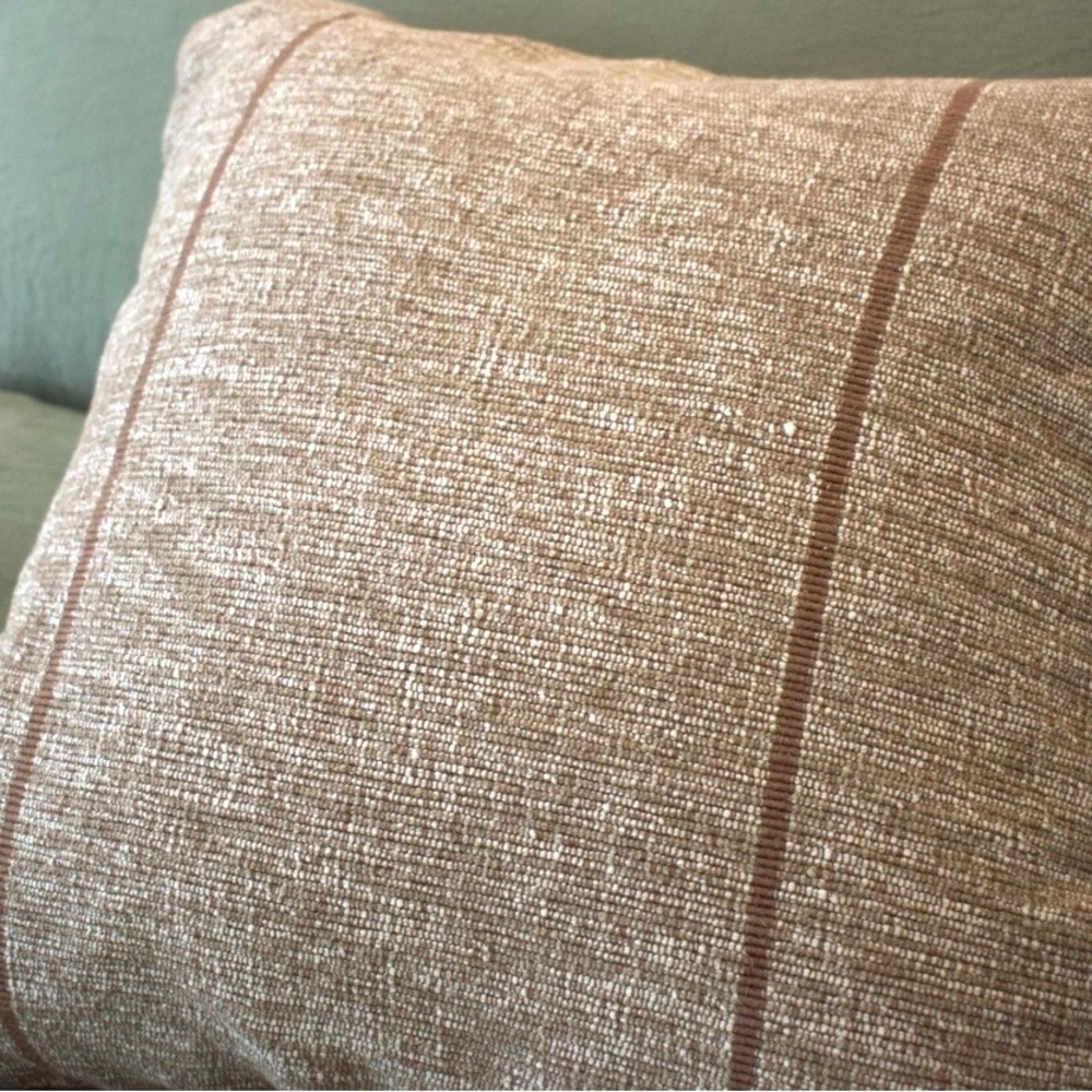 West Elm Beige Textured Pillow with Thin Brown Stripes